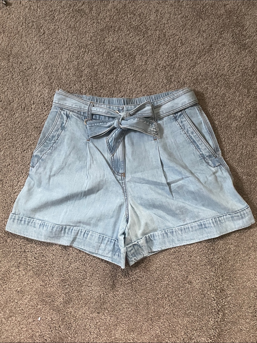 LOFT Light Wash Denim Paperbag Tie-Waist Shorts